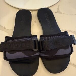 DIOR - Authentic Christian Dior Black Slide Sandals with Adjustable Strap 7.5
